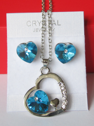 Комплект бижутерии в форме сердца с голубым кристаллом Сваровски