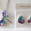 Комплект серьги в форме сердечка и цепочка с кулоном в виде бабочки с кристаллами Сваровски