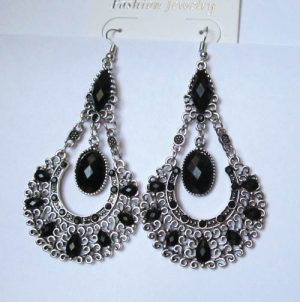 Серьги посеребренные E-006-black цена