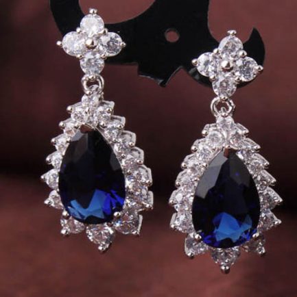 Серьги родированные c фианитами E-179-blue цена