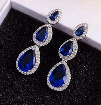 Серьги c фианитами посеребренные E-197-blue купить