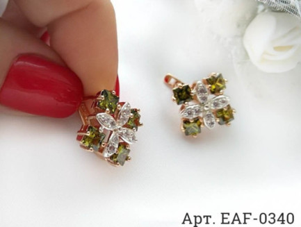 Фианитовые серьги EAF-0340 из медицинского золота