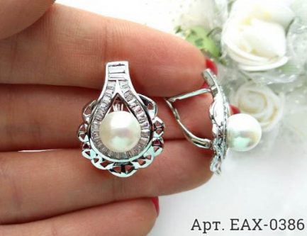 Серьги родированные с жемчугом EAX-0386 цена