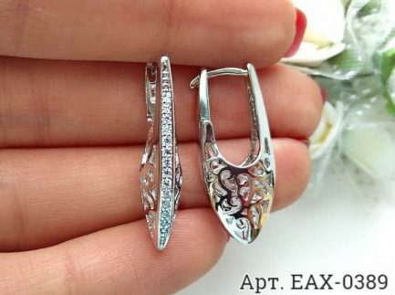 Родированные серьги с фианитами EAX-0389 бижутерия