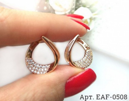 Серьги позолоченные с фианитами EAF-0508 вид сбоку