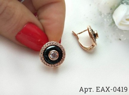 Серьги позолоченные с фианитами и керамикой EAX-0419 бижутерия
