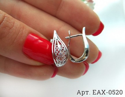 Серьги родированные EAX-0520 вид сбоку