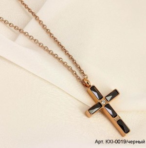 Кулон крест с черной керамикой на цепочке