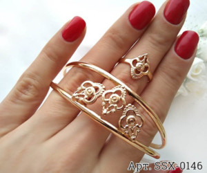 Комплект позолоченной бижутерии ажурный браслет и кольцо