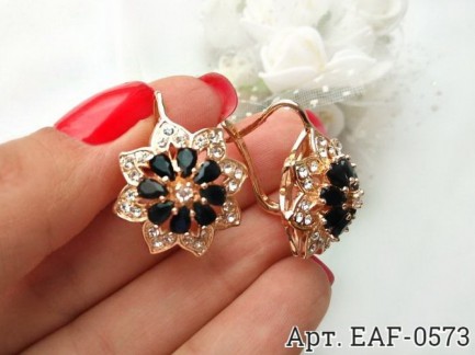 Серьги позолоченные с фианитами EAF-0573 бижутерия под золото