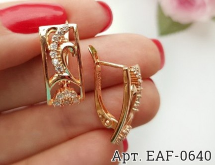Серьги позолоченные с фианитами EAF-0640 классическая бижутерия