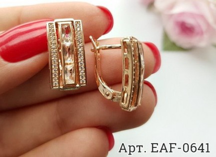 Серьги с фианитами EAF-0641 бижутерия под золото