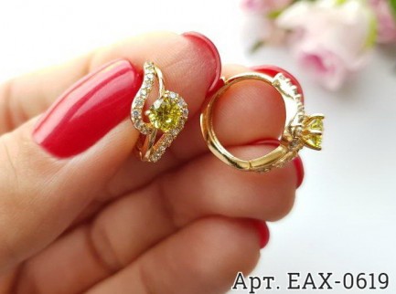 Серьги позолоченные с фианитами EAX-0619 вид сбоку