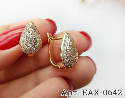 Серьги позолоченные фианитовые EAX-0642 бижутерия под золото