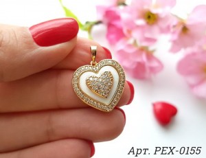 Кулон в виде сердца фианитовый с белой керамикой