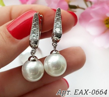Серьги родированные с жемчугом EAX-0664 бижутерия