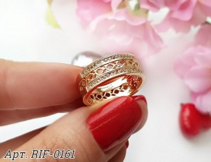 Кольцо ажурное с фианитами RIF-0161 гипоаллергенный сплав