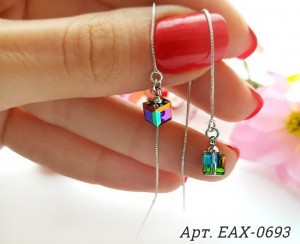 Cерьги-протяжки родированные с кристаллами Swarovski EAX-0693 цена