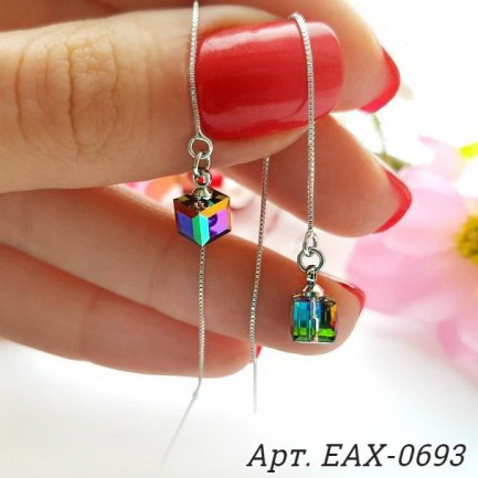 Cерьги-протяжки родированные с кристаллами Swarovski EAX-0693 цена
