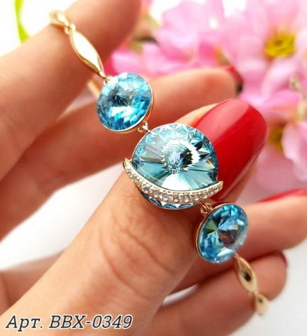 Браслет позолоченный с голубыми кристаллами Swarovski