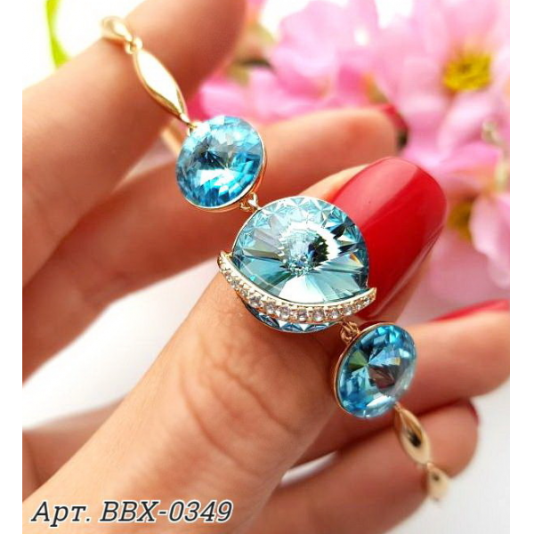 Браслет позолоченный с голубыми кристаллами Swarovski