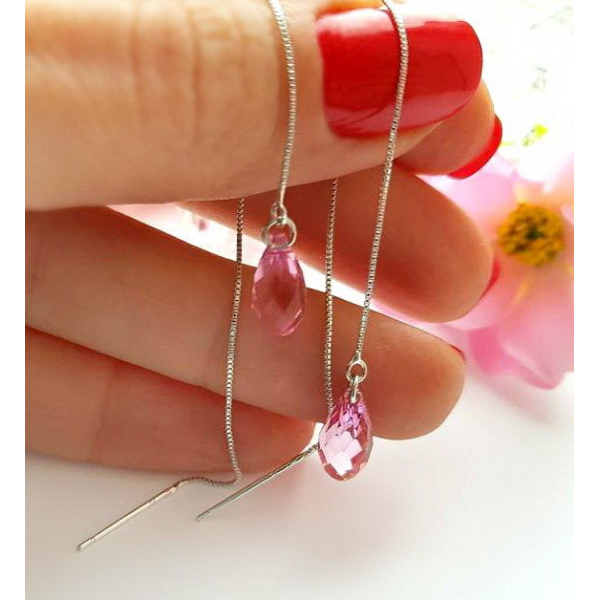 Cерьги-протяжки родированные с кристаллами Swarovski EAX-0744 цена