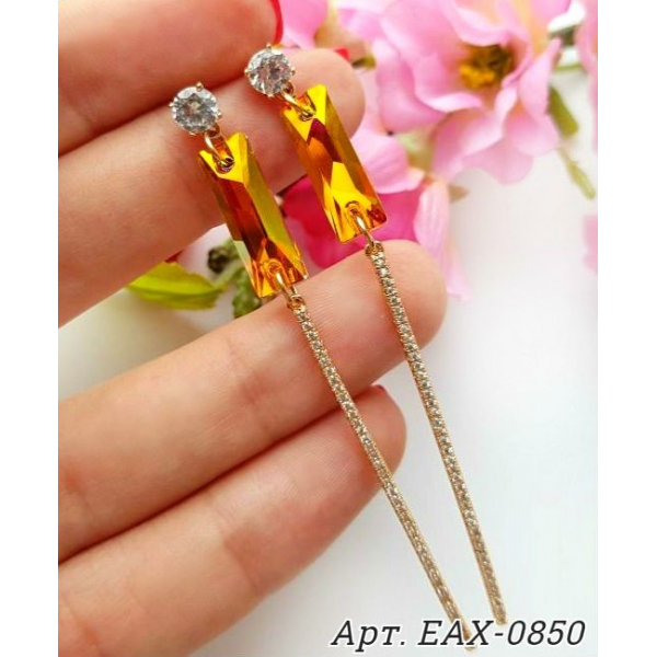 Cерьги позолоченные длинные с кристаллами Swarovski EAX-0850 цена