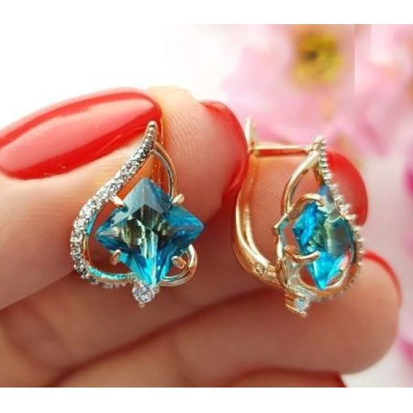 Серьги с голубыми фианитами EAХ-0852 цена
