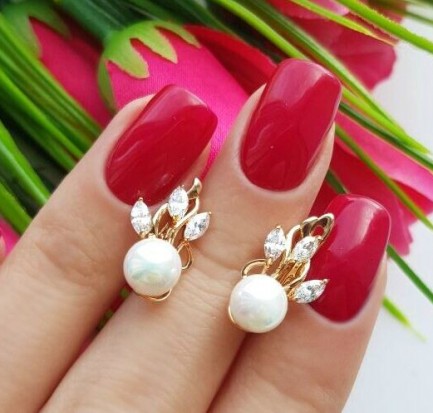 Серьги с жемчужными и фианитовыми вставками E-251 цена