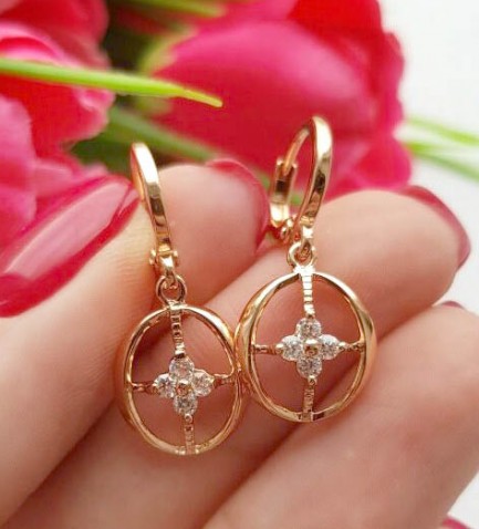 Серьги с фианитовыми вставками E-278 цена