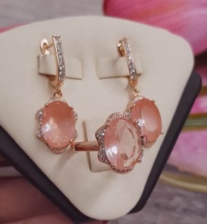 Комплект серьги и кольцо с розовыми фианитами