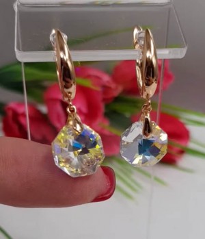 Cерьги позолоченные c кристаллами Swarovski E-361 цена