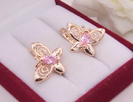 Серьги ажурные с розовыми фианитами E-597 цена
