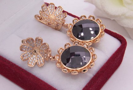 Серьги позолоченные с черной керамикой E-677-g-black цена