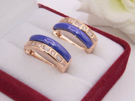 Серьги позолоченные с цветной керамикой E-682-g-blue в подарочной коробке
