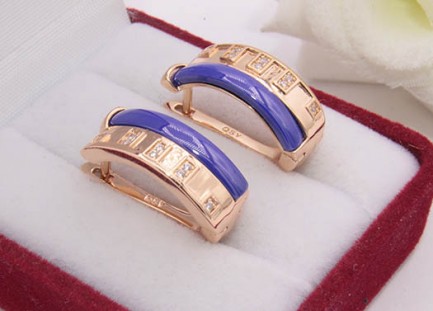 Серьги с золотым покрытием и керамическими вставками E-687-g-blue цена