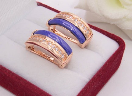 Серьги позолоченные с цветной керамикой и фианитами E-688-g-blue цена