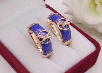Серьги позолоченные с фианитами и керамикой E-903 цена