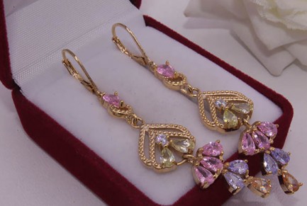 Серьги длинные фианитовые с позолотой E-998 цена