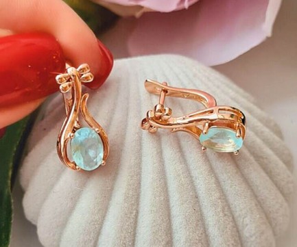 Серьги позолоченные с цветными фианитами E-1092 цена