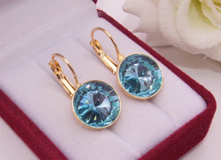 Cерьги позолоченные с голубыми кристаллами Swarovski