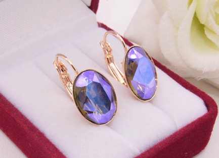 Cерьги позолоченные с фиолетовыми кристаллами Swarovski E-1743