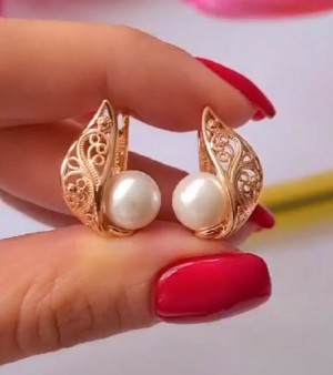 Серьги ажурные с жемчугом E-1841