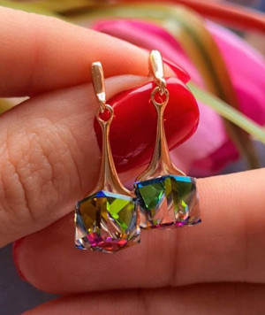 Серьги позолоченные с кристаллами Swarovski E-3496