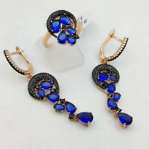 Набор позолоченной бижутерии с фианитами ER-756-gs-dblue