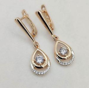 Серьги фианитовые с позолотой E-1060