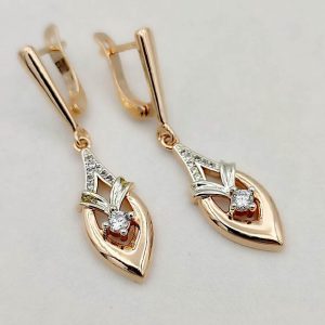 Серьги длинные позолоченные с фианитами E-1061