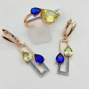 Комплект фианитовой бижутерии с позолотой ER-771-g-multi