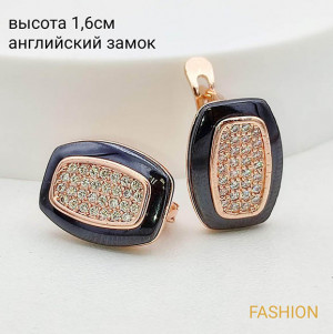 Серьги позолоченные  с черной керамикой E-4006