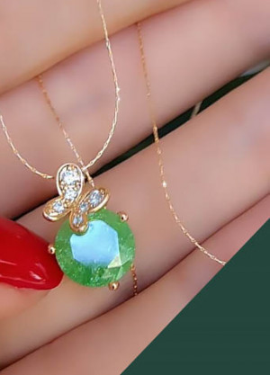 Кулон позолоченный с фианитами на цепочке KX-0358-g-green